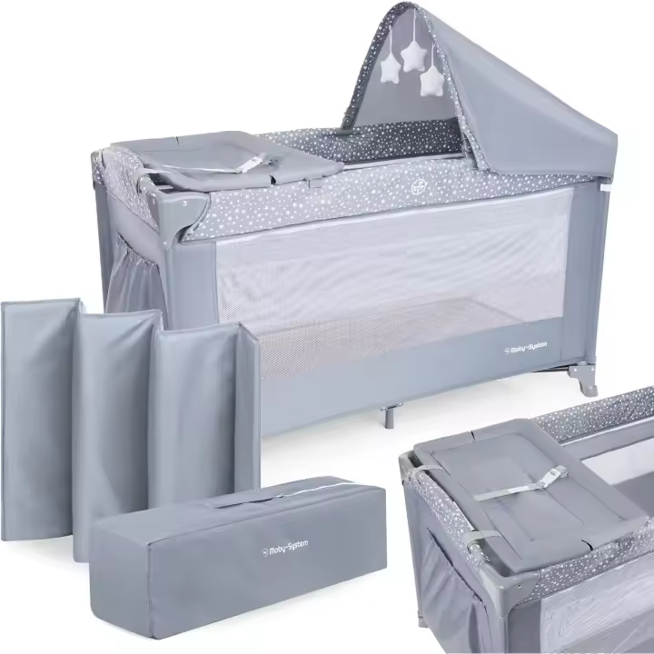 Parque para Bebés de Viaje para Niños, 2 en 1, Cuna Plegable para Llevar, para Recién Nacidos y Niños Pequeños, 1 Nivel: 0 a 6 Meses, 2 Nivel: 6 a 36 Meses, Bolsa de Transporte, Gris - 1