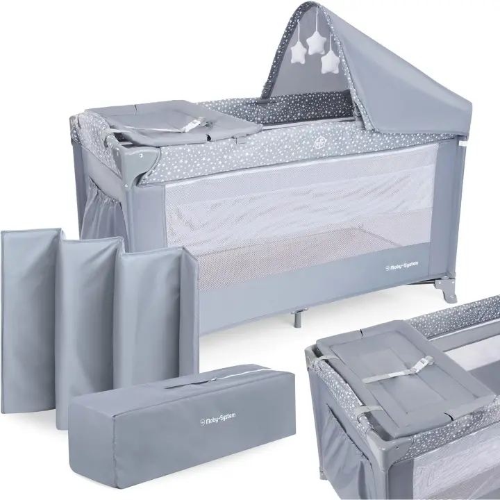 Parque para Bebés de Viaje para Niños, 2 en 1, Cuna Plegable para Llevar, para Recién Nacidos y Niños Pequeños, 1 Nivel: 0 a 6 Meses, 2 Nivel: 6 a 36 Meses, Bolsa de Transporte, Gris - 1
