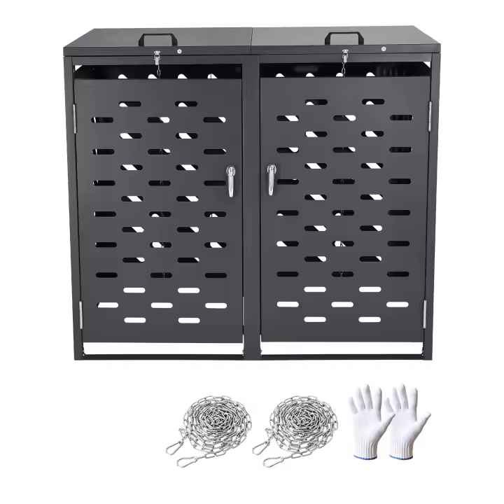 SucceBuy Almacenamiento de botes de basura, cobertizo de almacenamiento para exteriores, gabinete de almacenamiento horizontal impermeable con tapa de cadena - 1