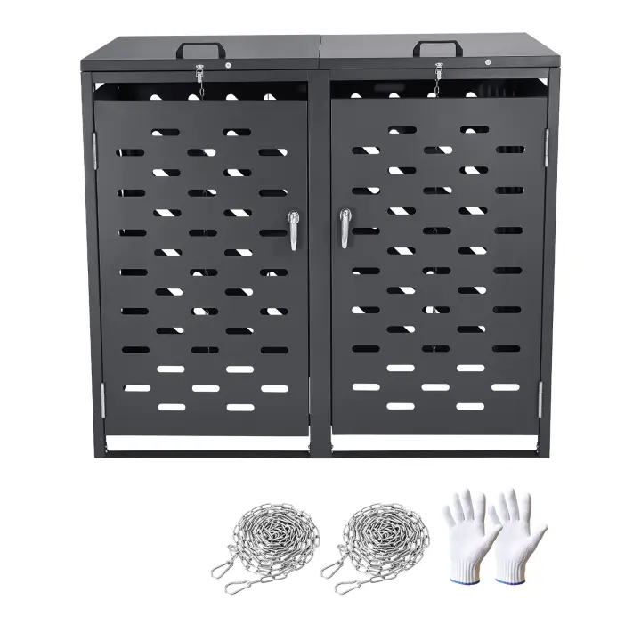 SucceBuy Almacenamiento de botes de basura, cobertizo de almacenamiento para exteriores, gabinete de almacenamiento horizontal impermeable con tapa de cadena - 1