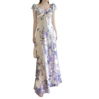 Pausa para el café Vestido floral de verano con suave viento francés, hombro de una palabra con cuello en V Un vestido de péndulo JY25242 - details 0