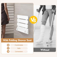 Asiento de ducha plegable de 90 °, taburete de baño montado en la pared, máx. 130kg/286,6 lbs, 32x34cm/12,6x13,38 pulgadas, blanco - details 7