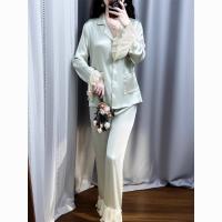 Pijama de Dulce Seda para Mujer Conjunto de Ropa de Casa de Primavera-Verano, Encaje de Alta Calidad, Color Sólido - details 2