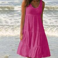 Vestido Mini Informal sin Mangas con Cuello Redondo para Mujer Vestido Bohemio Liso para Playa - details 4