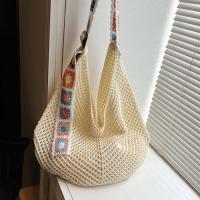 Bolso de mano de ganchillo de gran capacidad para mujer, bolsa tejida hueca ligera de estilo étnico, con correa bordada, tejido de algodón - details 7