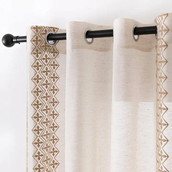Cortinas para Sala de Estar y Dormitorio Diseño Transparente de Color Crema de 84 Pulgadas de Largo - 1