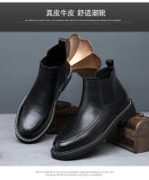 Botas Chelsea de cuero de vaca de gama alta botas de otoño e invierno de cuero genuino botas cortas británicas puntiagudas - details 12