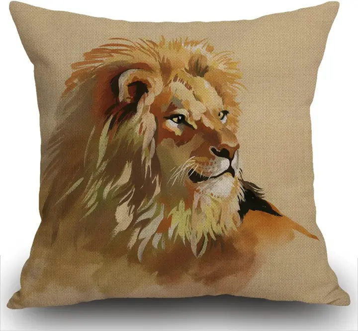 Funda de Almohada de Algodón con Diseño de León Africano Funda Decorativa Cuadrada para Sofá, Sala de Estar Marrón, 45cmx45cm - 1