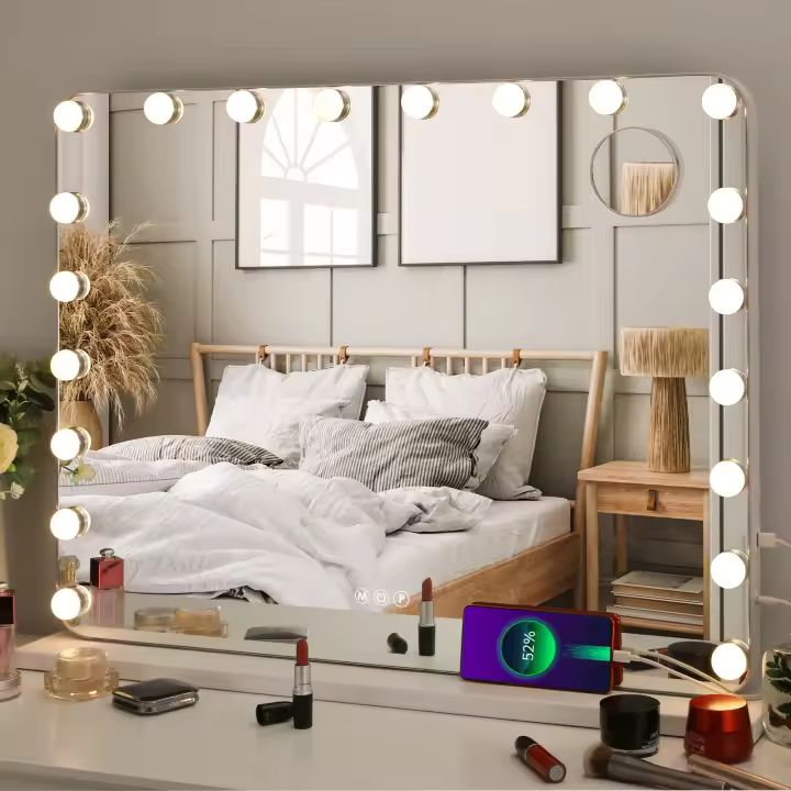 Hollywood Make-Up Mirror with Lighting 20 LEDs,80x60cm Hollywood Mirror USB, Large Cosmetic Mirror 3 Dimmer Light Touch Control - 1