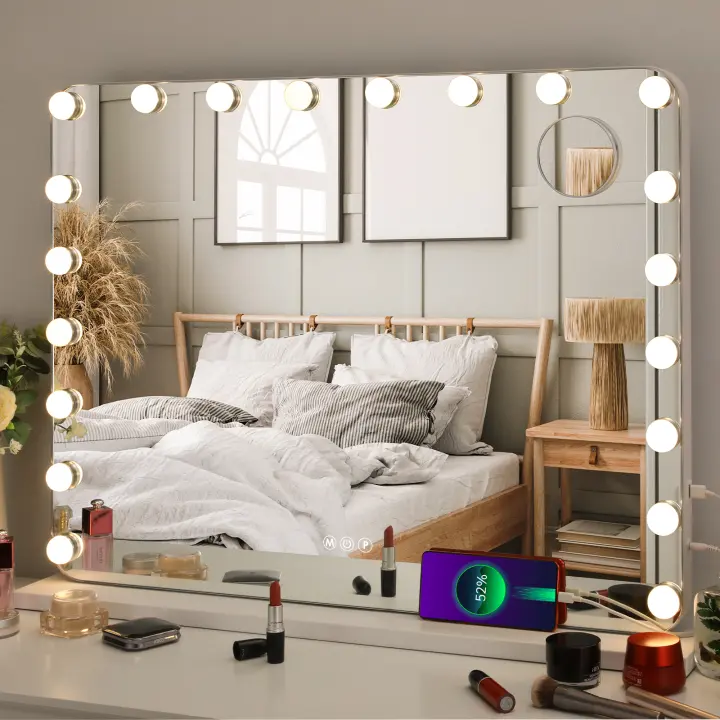Hollywood Make-Up Mirror with Lighting 20 LEDs,80x60cm Hollywood Mirror USB, Large Cosmetic Mirror 3 Dimmer Light Touch Control - 1