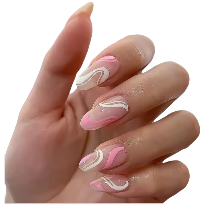 Uñas postizas de ataúd con pegatinas de pegamento, Uñas postizas medianas de Rose nude, 24 piezas Luvehandicraft, uñas acrílicas Cortas tipo bailarina, uñas adhesivas - 1