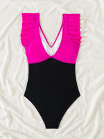 Bañador de una pieza para mujer, traje de baño con volantes y cuello en V, Monokini Sexy, ropa de playa sin espalda para verano - details 15