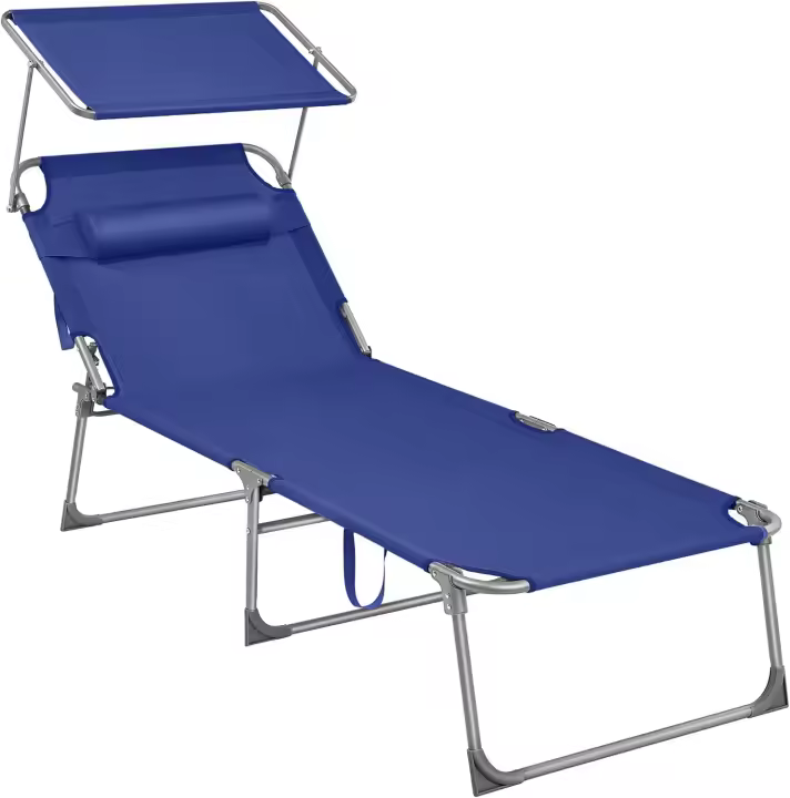 Tumbona Plegable 200 x 71 x 38 cm, Carga de 150 kg, Parasol y Respaldo reclinable, para Jardín, Piscina, Terrazas Color Topo GCB022K01 - 1