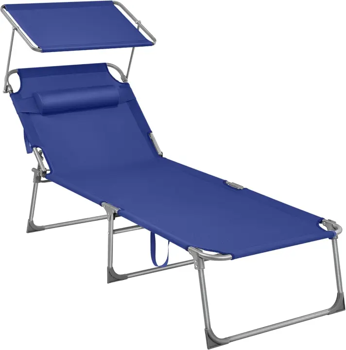 Tumbona Plegable 200 x 71 x 38 cm, Carga de 150 kg, Parasol y Respaldo reclinable, para Jardín, Piscina, Terrazas Color Topo GCB022K01 - 1