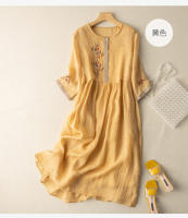 Vestido de ramio bordado para mujer, manga corta, blanco, amarillo, primavera, verano, 38, 36 - details 2