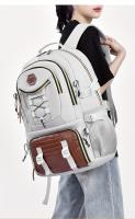 WEIXIER Mochila multifuncional elegante para hombre: nailon duradero con textura de cocodrilo, gran capacidad para computadora portátil, viajes, escuela y trabajo, diseño blanco y marrón, regalo perfecto para amigos y familiares, mochila de viaje - details 2