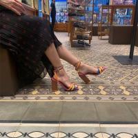 Sandalias de lujo con tejido retorcido para mujer, zapatos de marca de diseñador con bloqueo de Color, sandalias gruesas de tacón alto, informales - details 2
