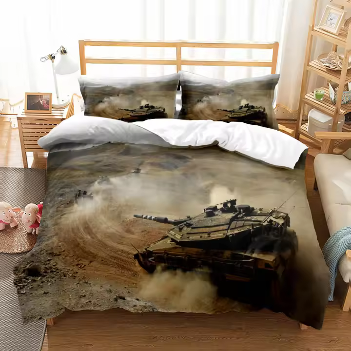Juego de funda nórdica con tanques militares, juego de ropa de cama para niños King Queen, doble, tamaño individual - 1