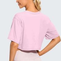 Camiseta divertida Y2K informal para mujer, Tops cortos rosas, camiseta holgada corta con cuello redondo, ropa de calle de verano - details 2