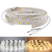 Tira de luces LED de retroiluminación, cinta Flexible de 220V, SMD5730, 68LED/M, impermeable, con enchufe europeo, blanco frío y cálido - details 0