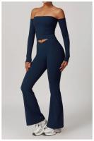 Traje de Yoga para gimnasio para mujer, conjunto deportivo ajustado transpirable, pantalones acampanados de entrenamiento, Camiseta deportiva de realce, conjunto de Yoga de manga larga, 2 uds. - details 19