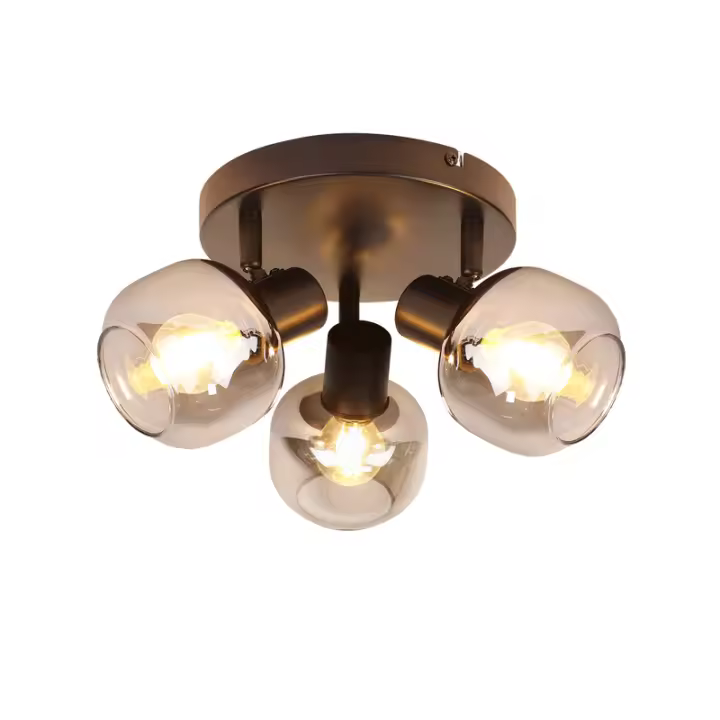 CBJKTX Foco de techo Focos de techo de 3 llamas Negro 350 °   Foco giratorio E14 de cristal, color gris humo, cocina moderna - 1
