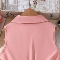 Vestido de Princesa para Niña en Verano Cinturón Encaje sin Mangas en Rosa - details 3
