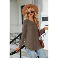 Camiseta de mujer con cuello redondo y botones lisos, ropa estética holgada para mujer, ventas baratas con mangas - details 23
