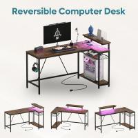 Forma de L con Tomas de Corriente y Luces LED, Escritorio Esquinero con Estantes, Reversible para Ordenador para el Hogar, Oficina, Dormitorio, Espacio Pequeño, 106,5 cm - details 46