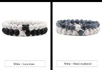 Conjunto de pareja, pulsera de yoga de ojo de tigre de piedra de lava blanca y negra natural para hombres y mujeres, joyería de cuerda elástica - details 8