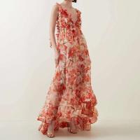 Elegante V-cuello de Chiffon con Borlas Vestido Largo con Volantes para Mujeres - details 1