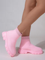 Botines de marca para mujer, zapatos informales ligeros con cuña, botas de calcetín de punto, botas de plataforma de tubo medio, Invierno - details 9