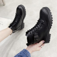 Moda casual muffin botas de mujer negras de suela gruesa con cordones y suela gruesa - details 16