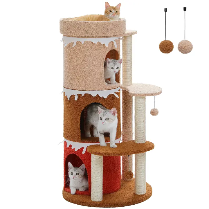 PAWZ Road Condominio para gatos de varios niveles para interiores, torre de árbol para gatos con postes rascadores de sisal, plataforma superior, bola colgante, cama para gatitos - 1