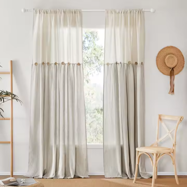 RYB HOME Cortinas de Tul con Estampado de Flor Semi-transparentes Curtains de Lino Texturado para Balcón Exterior Ideal para Sala de Estar - 1