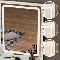 Juego de tocador con espejo rectangular, tocador de maquillaje con 5 cajones, estantes, tocador y taburete acolchado (B blanco/espejo iluminado) - details 12