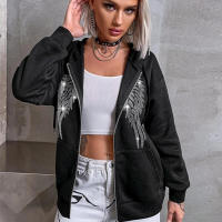 Nueva ropa de mujer Ins Otoño Invierno Y2k sudadera con capucha holgada con alas de doble cara y diamantes de imitación - details 0