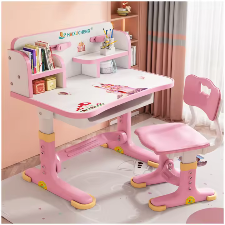Juegos de mesa y silla para niños, mesa de estudio ergonómica con cajones y soporte para libros - 1