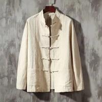 XXXXXL-Blusa holgada de algodón y lino para hombre, camisa de manga larga sin cuello, con botones de rana, talla grande, M-5XL de gran tamaño - details 3