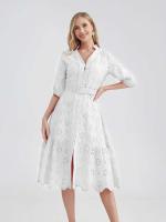 Marwin-Vestido de algodón con agujeros para mujer, Vestido informal de cintura alta con volantes y cuello en V, con volantes - details 27