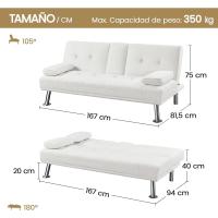 Sofá Cama Plegable de Poliéster 2 Plazas Soporte de Botella 167 X94 cm Max Capacidad 350 KG Gris - details 11