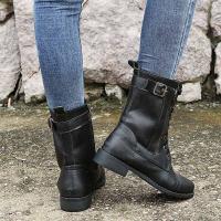 Botines de punta redonda con cordones para mujer, botas militares de combate de tacón bajo de media pantorrilla, botines de equitación - details 12