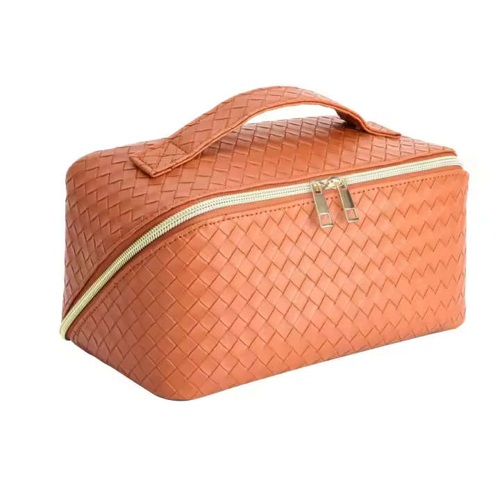 Bolsa de cosméticos de viaje de gran capacidad, bolsa de maquillaje, organizador portátil de cuero impermeable para mujer, con asa - 1