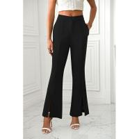 Pantalones acampanados de cintura alta para mujer, estética elástica clásica, negro y - details 2