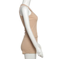 BUNO-chándales informales para Mujer, conjunto de 2 piezas, chalecos cortos elásticos con cuello en U y pantalones cortos acanalados, ropa deportiva concisa para gimnasio - details 51