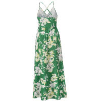 Vestidos largos con cuello en V para mujer, sin mangas, cintura alta, playa, Maxi, estampado verde S - details 7