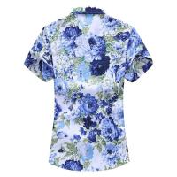 Camisa azul negra púrpura con solapa de un solo pecho de manga corta estampada blanca de verano para hombre, talla asiática M-5XL 6XL 7XL - details 4