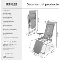 Conjunto Sillas Jardín Exterior de Aluminio, Respaldo Regulable y Reposacabezas, Conjunto Sillas Terraza Resistentes a Intemperie, Transpirable, Patas Reforzadas - 4 Sillas Gris - details 26