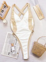 High Cut Halter One Piece Swimsuit 2024 Swimwear for Women Sexy Cross Bandage Bathing Suit Backless Monokini - details 2