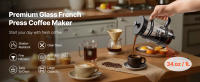 Cafetera Francesa SucceBuy de 1 Litro, Vidrio de Borosilicato con Filtro de Acero Inoxidable, Ideal para Preparar Café y Té en Casa, Camping o Viajes, Plateada - details 0